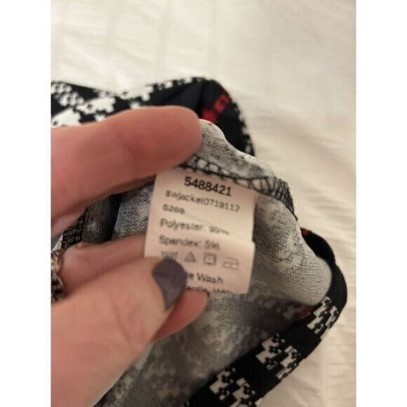 Shein Sz XL Black red and white plaid zip up popover top zip Jacket holiday Work - Picture 6 of 10